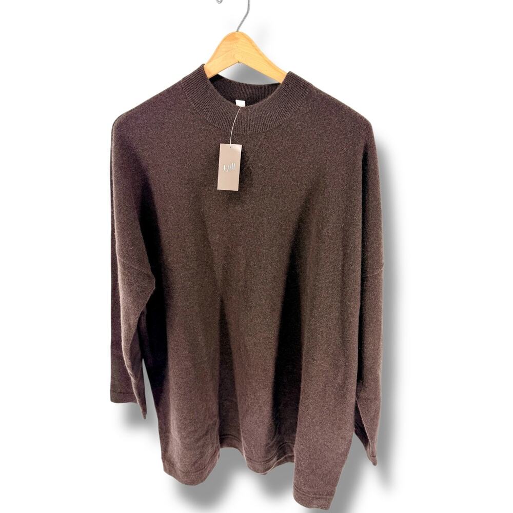 J. Jill Cashmere Sweater XL Chestnut‎ Brown Mock Neck Tunic Pullover NWT $199